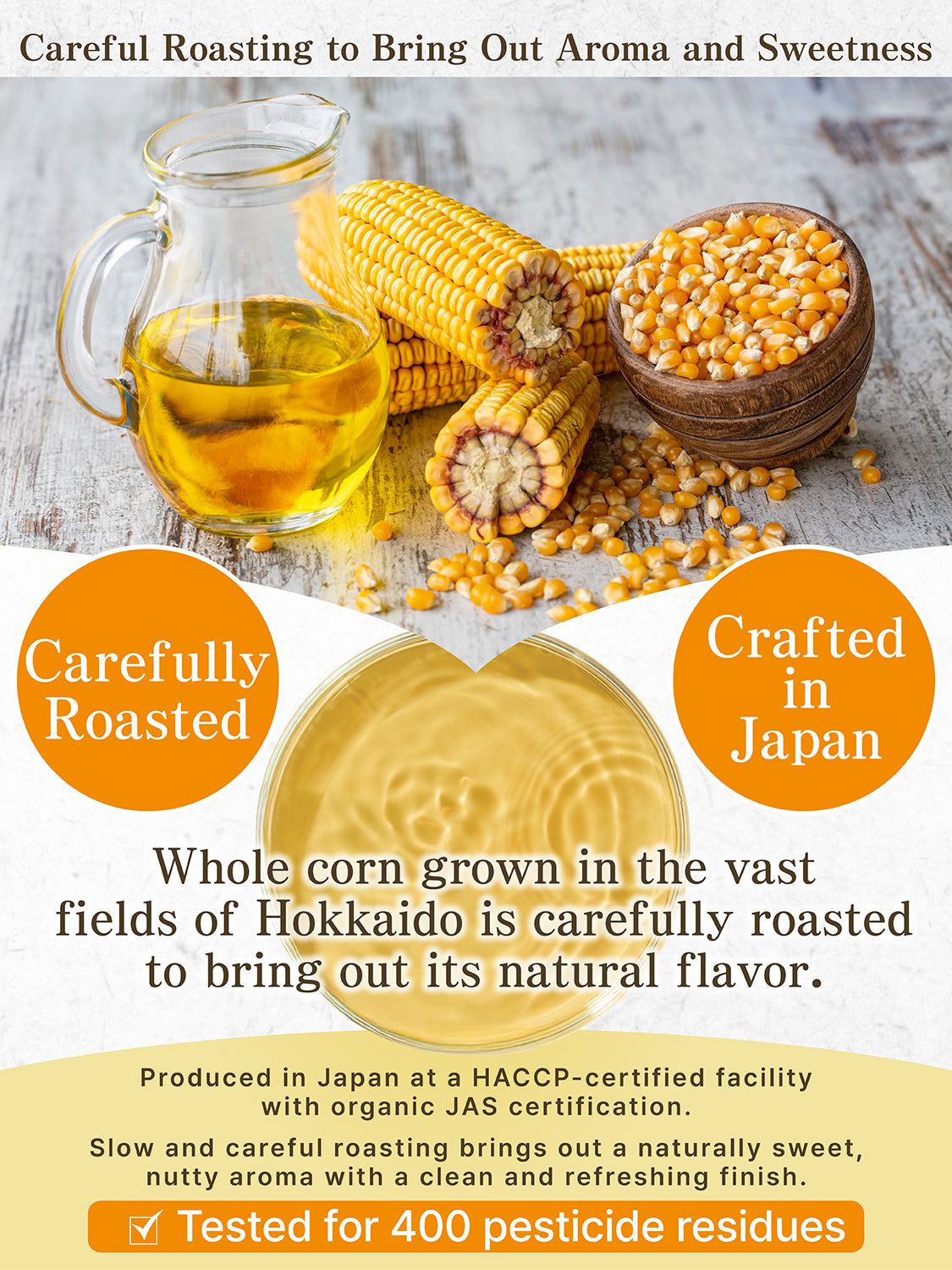 [HELLO and] Hokkaido Corn Tea: 100% Roasted Japanese Corn (Caffeine-Free, 30 Bags / 5g per bag)