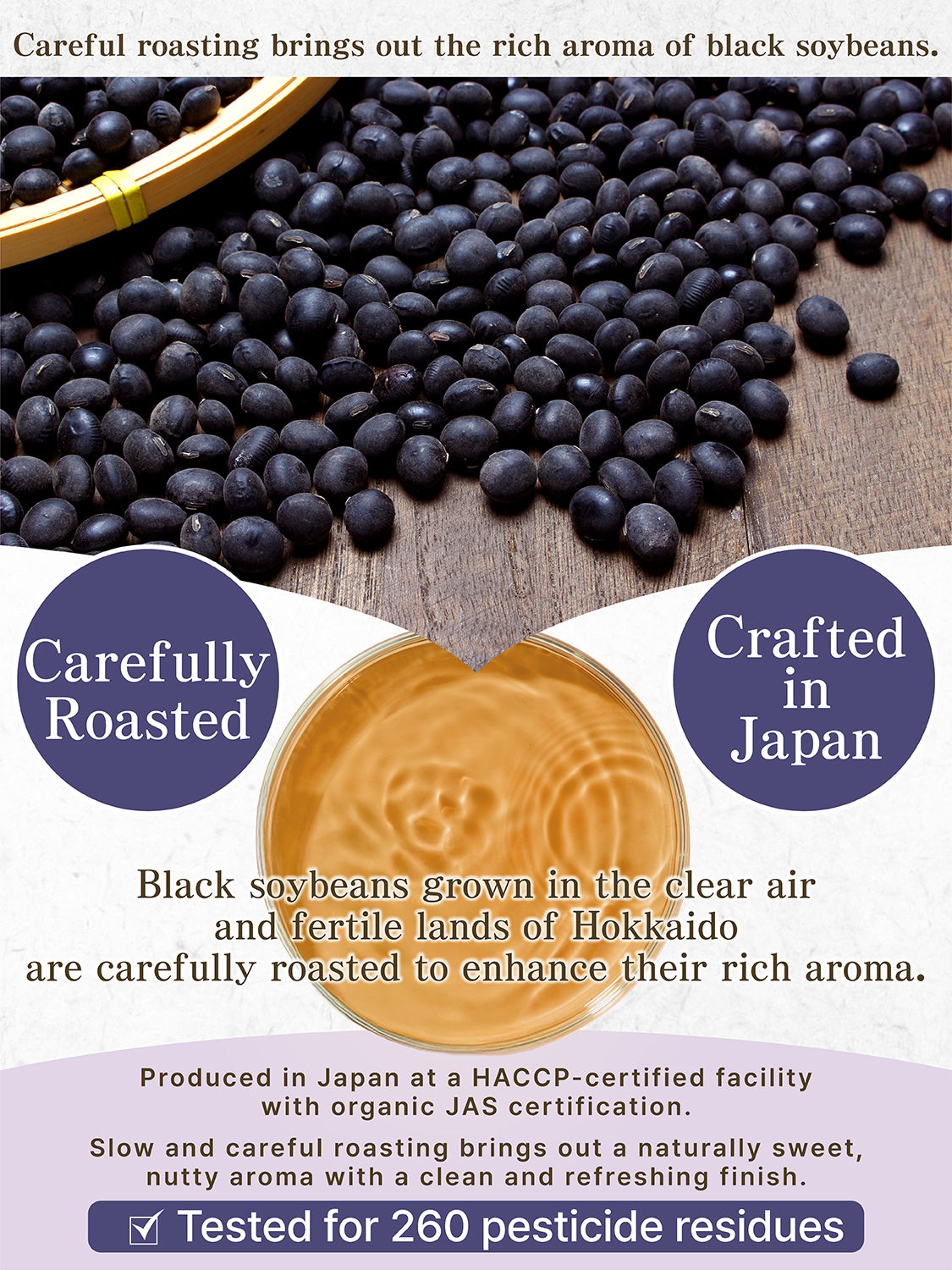 [HELLO and] Hokkaido Black Soybean Tea: 100% Roasted Kuromame (Caffeine-Free, 30 Bags / 5g per bag)