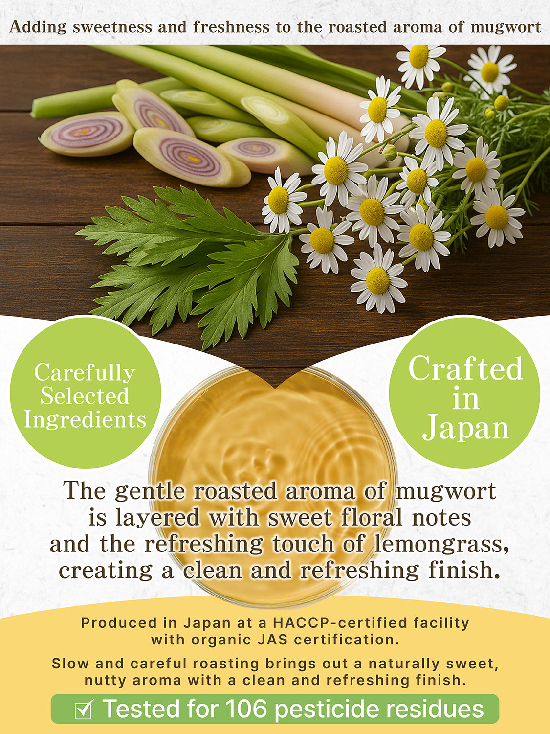 [HELLO and] Yasuragi Blend: Japanese Mugwort, Egyptian Chamomile & Egyptian Lemongrass (Caffeine-Free, 30 Bags)