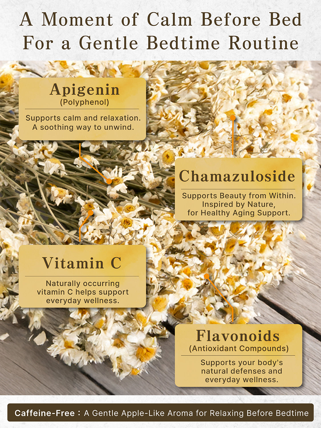 [HELLO and] Organic Chamomile Tea: 100% Egyptian German Chamomile (JAS Certified, Caffeine-Free, 30 Bags)