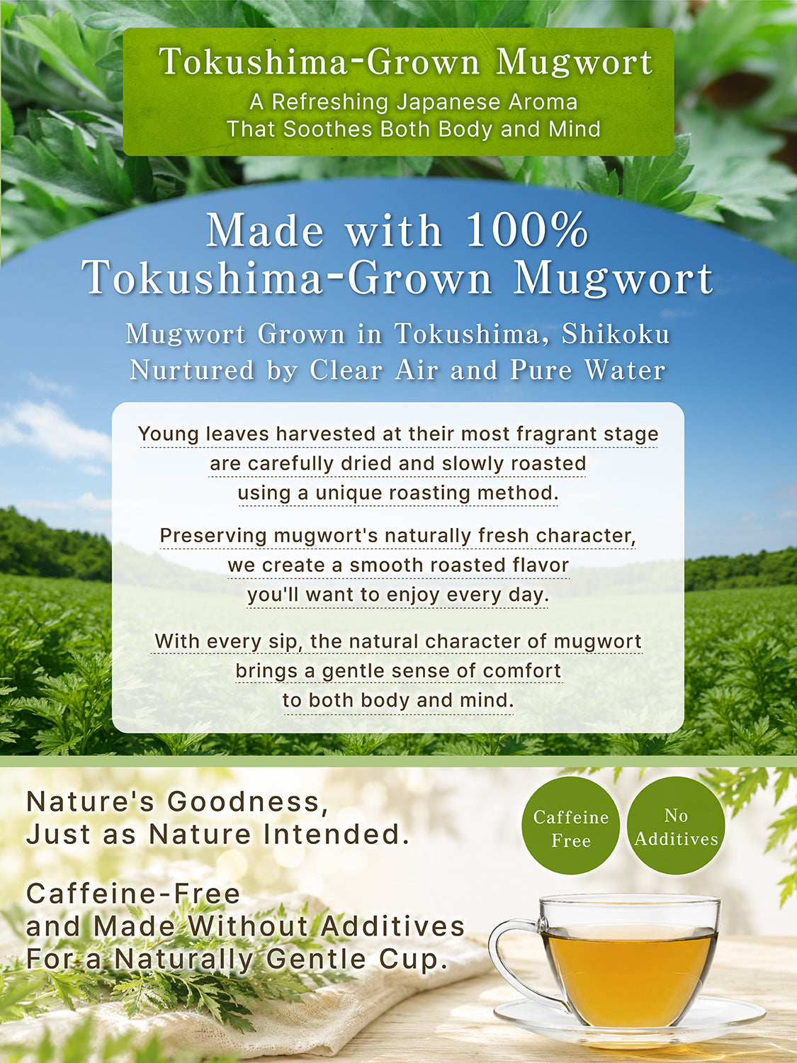 [HELLO and] Japanese Mugwort Tea: 100% Tokushima-Grown (Caffeine-Free, 30 Bags / 3g per bag)